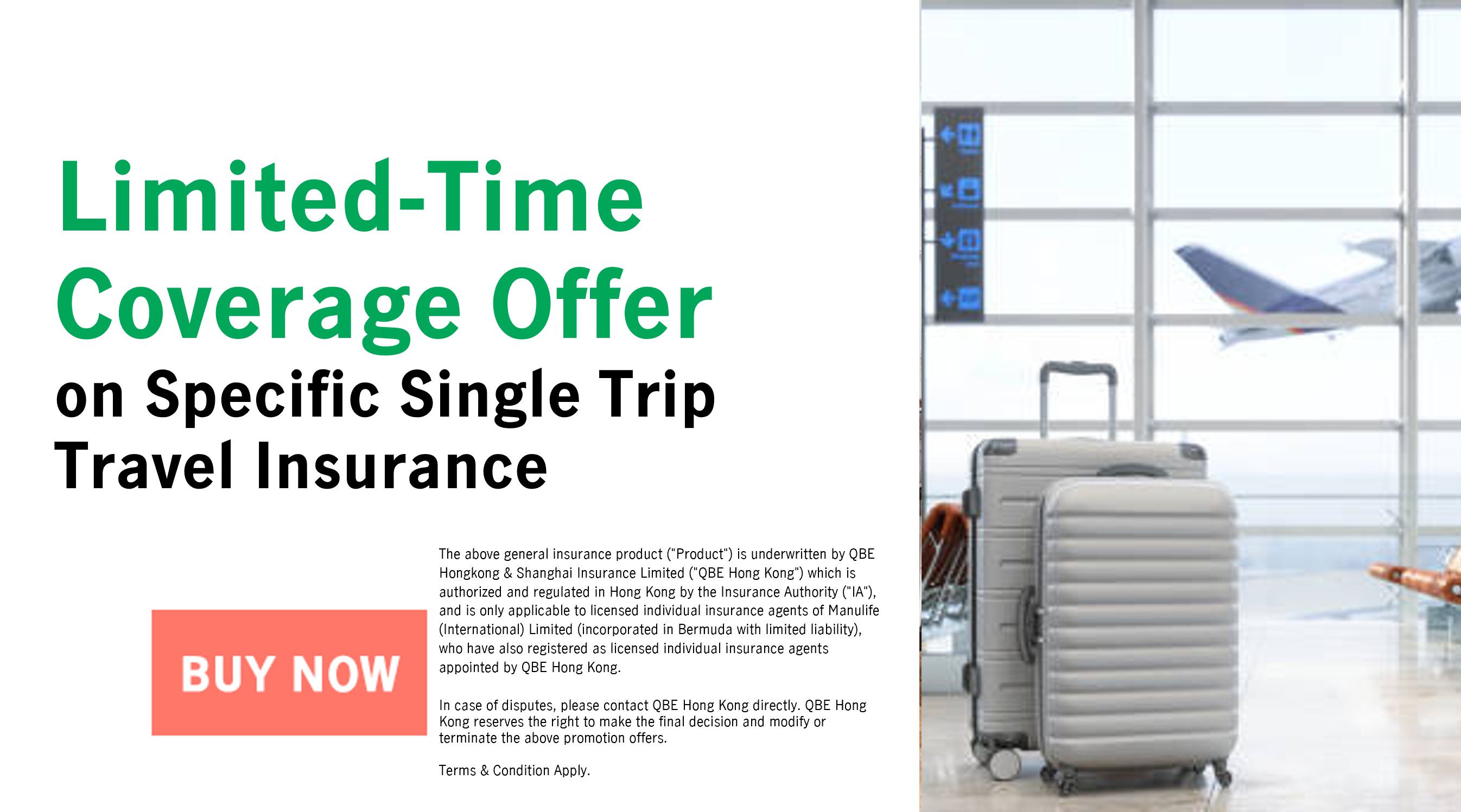 Purchase a QBE Single Trip Travel Insurance (Gold Plan) to enjoy the "Extended Coverage for Pre-existing Conditions".
